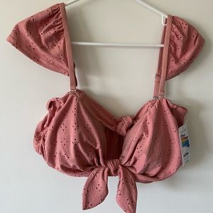 XL built-in bra pink crop top tie back.
